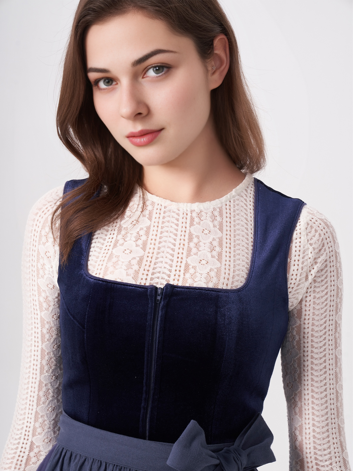 Dirndl Bluse Langarm in Blau