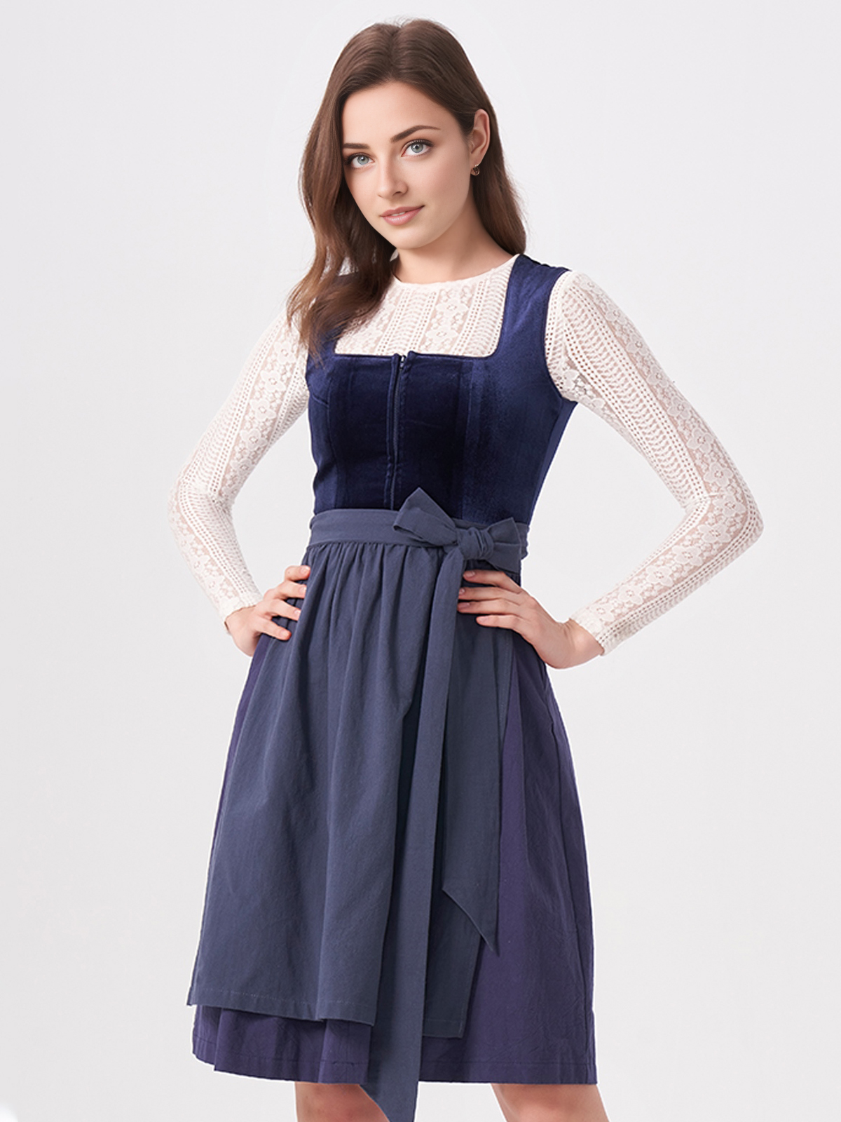 Dirndlbluse mit V-Ausschnitt und Langarm in Blau